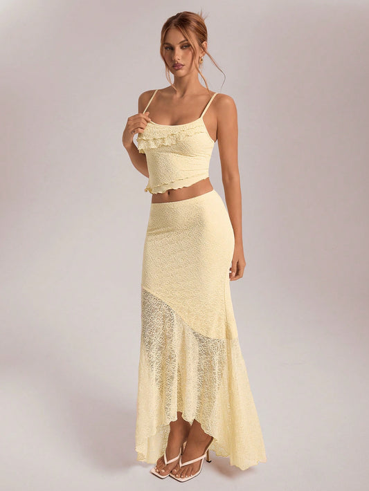 Chic Asymmetrical Lace & Ruffled Skirt 2-Piece Set White / XS White / S White / M White / XS-White / S-White / M-White / L-Red / XS-Red / S-Red / M-Red / L-Khaki / XS-Khaki / S-Khaki / M-Khaki / L-Brown / XS-Brown / S-Brown / M-Brown / L-Baby Pink / XS-Baby Pink / S-Baby Pink / M-Baby Pink / L-Baby Blue / XS-Baby Blue / S-Baby Blue / M-Baby Blue / L-Green / XS-Green / S-Green / M-Green / L-Apricot / XS-Apricot / S-Apricot / M-Apricot / L-Apricot / XL-
