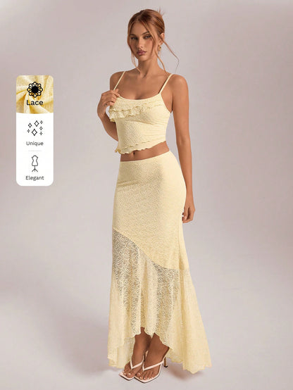 Chic Asymmetrical Lace & Ruffled Skirt 2-Piece Set White / XS White / S White / M White / XS-White / S-White / M-White / L-Red / XS-Red / S-Red / M-Red / L-Khaki / XS-Khaki / S-Khaki / M-Khaki / L-Brown / XS-Brown / S-Brown / M-Brown / L-Baby Pink / XS-Baby Pink / S-Baby Pink / M-Baby Pink / L-Baby Blue / XS-Baby Blue / S-Baby Blue / M-Baby Blue / L-Green / XS-Green / S-Green / M-Green / L-Apricot / XS-Apricot / S-Apricot / M-Apricot / L-Apricot / XL-
