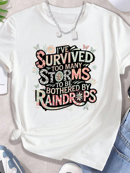 Plus Size Short Sleeved T-Shirt - Too Many Storms Graphic Tee White