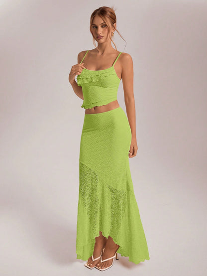 Chic Asymmetrical Lace & Ruffled Skirt 2-Piece Set White / XS White / S White / M White / XS-White / S-White / M-White / L-Red / XS-Red / S-Red / M-Red / L-Khaki / XS-Khaki / S-Khaki / M-Khaki / L-Brown / XS-Brown / S-Brown / M-Brown / L-Baby Pink / XS-Baby Pink / S-Baby Pink / M-Baby Pink / L-Baby Blue / XS-Baby Blue / S-Baby Blue / M-Baby Blue / L-Green / XS-Green / S-Green / M-Green / L-Apricot / XS-Apricot / S-Apricot / M-Apricot / L-Apricot / XL-