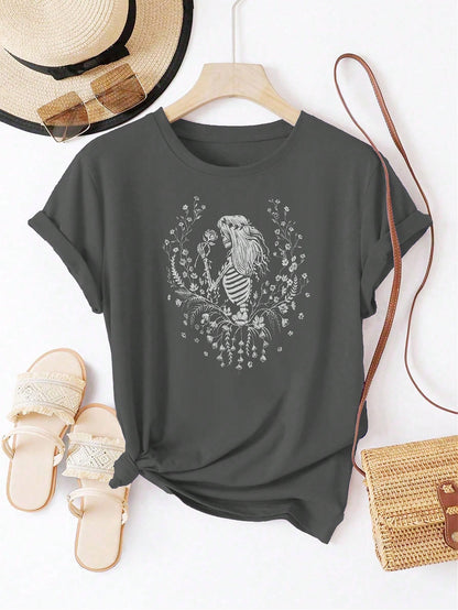 Plus Size Short Sleeved T-Shirt - Too Many Storms Graphic Tee Grey-4