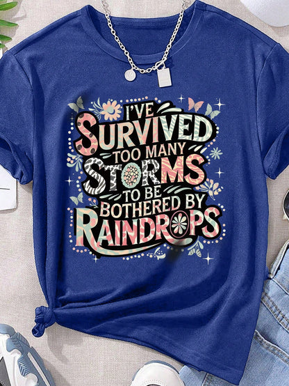Plus Size Short Sleeved T-Shirt - Too Many Storms Graphic Tee Navy Blue
