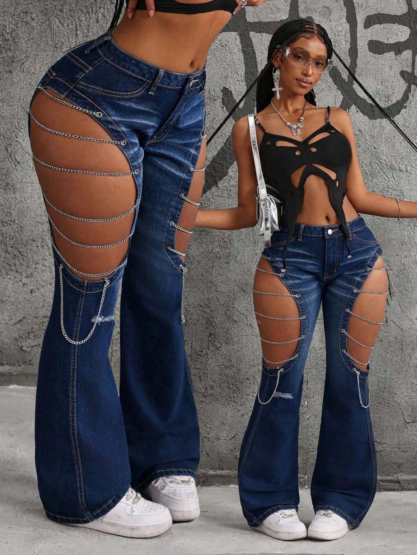 Front Button Pocket Hollow Casual Jeans for Women - Trendy Shein Icon Style 26 30 28 26-30-28-27-31-