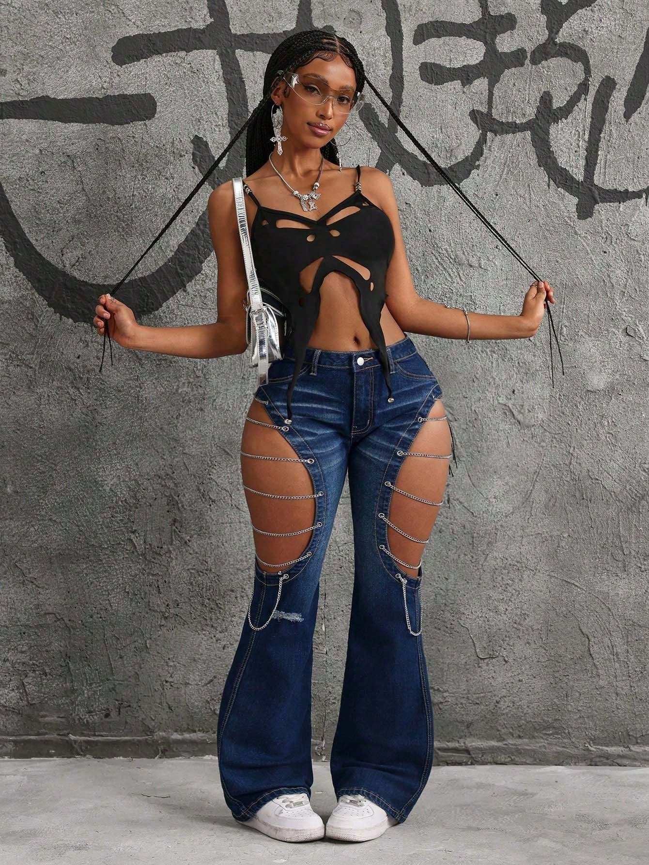 Front Button Pocket Hollow Casual Jeans for Women - Trendy Shein Icon Style 26 30 28 26-30-28-27-31-