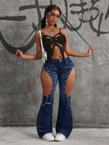 Front Button Pocket Hollow Casual Jeans for Women - Trendy Shein Icon Style 26 30 28 26-30-28-27-31-