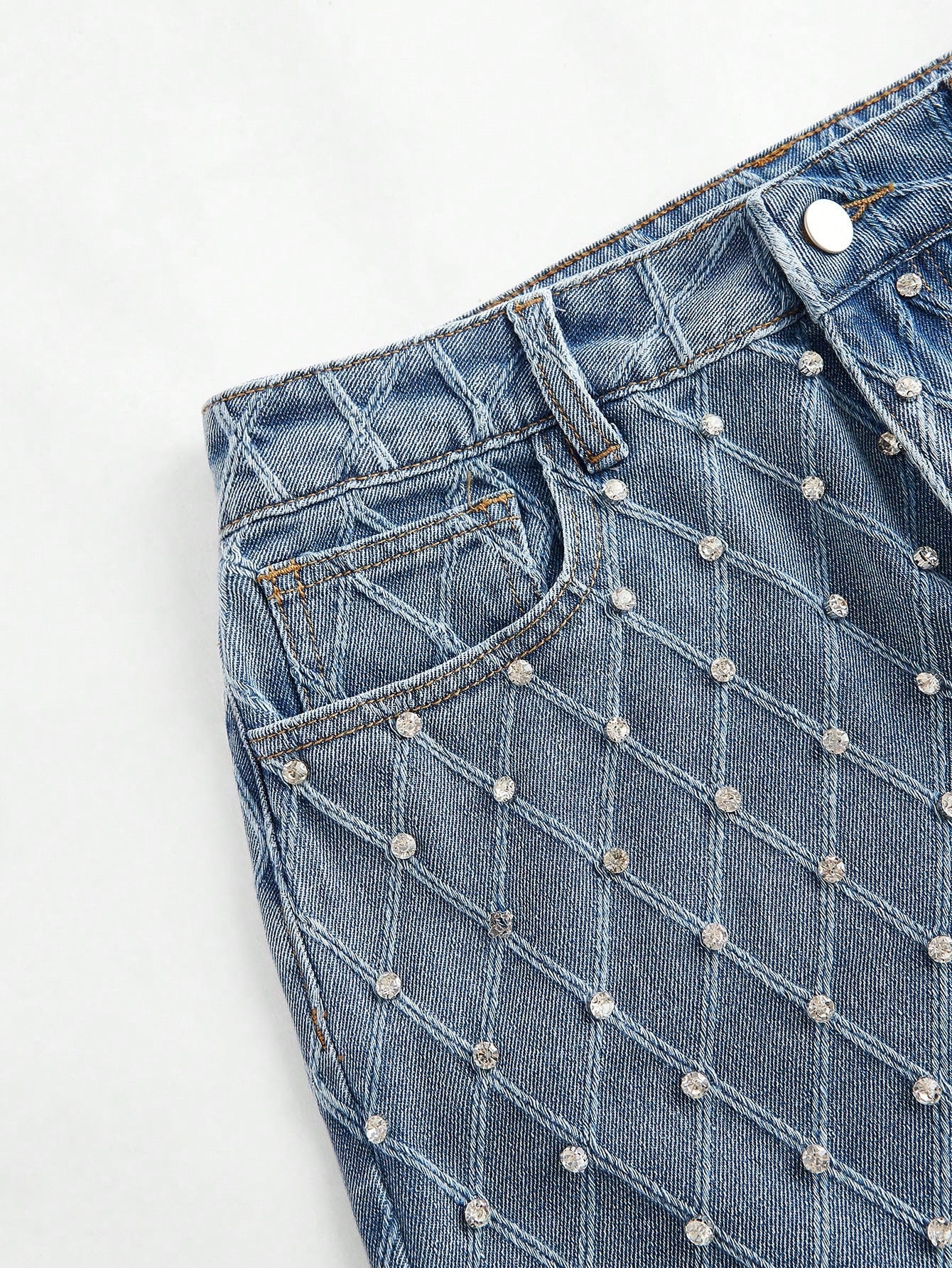 Sparkling Elegance: Rhinestone-Embellished Denim Skirt for Women S M L S-M-L-XL-