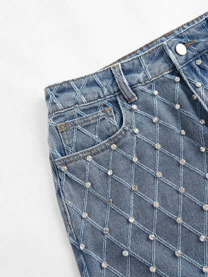 Sparkling Elegance: Rhinestone-Embellished Denim Skirt for Women S M L S-M-L-XL-