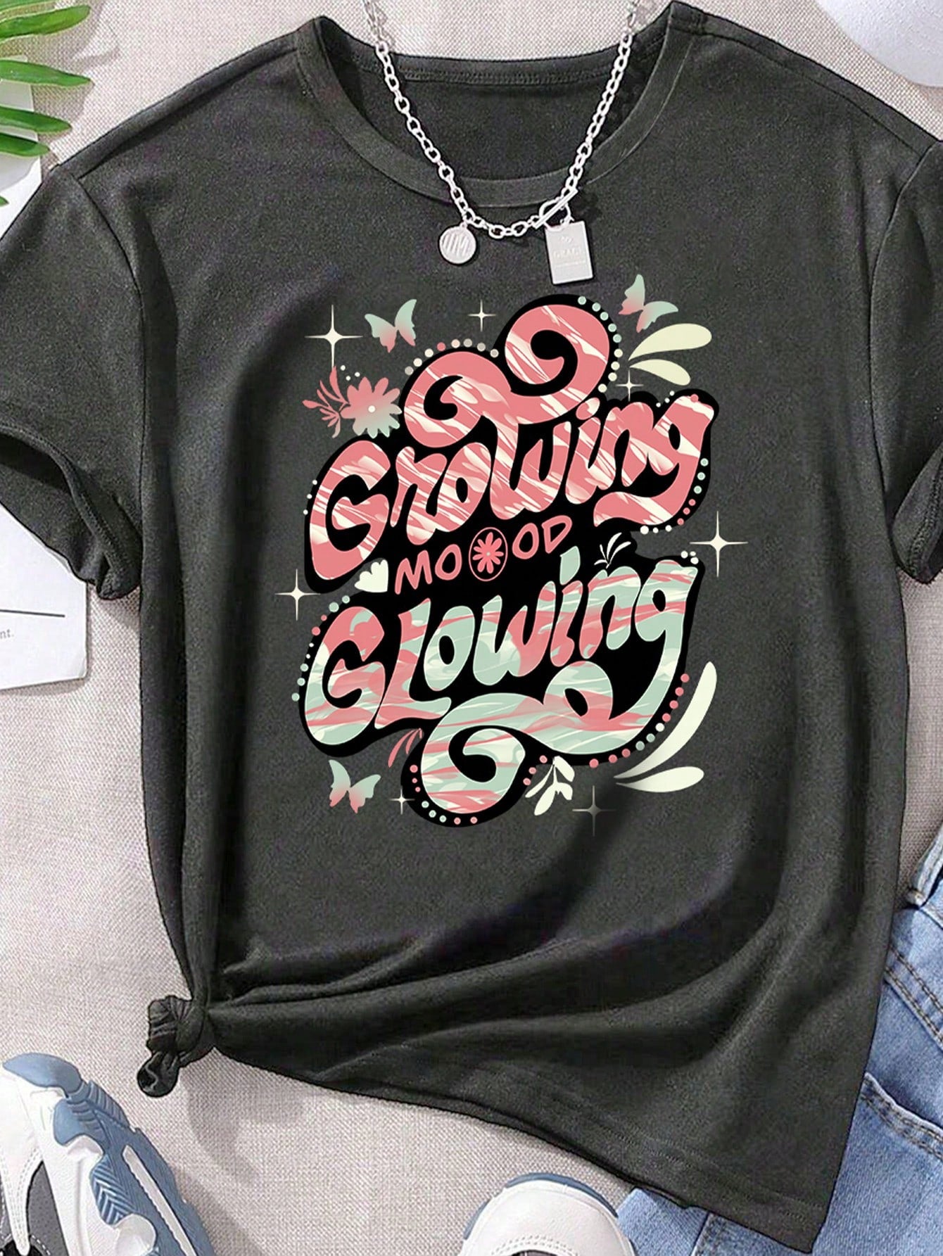 Plus Size Short Sleeved T-Shirt - Too Many Storms Graphic Tee Black-5