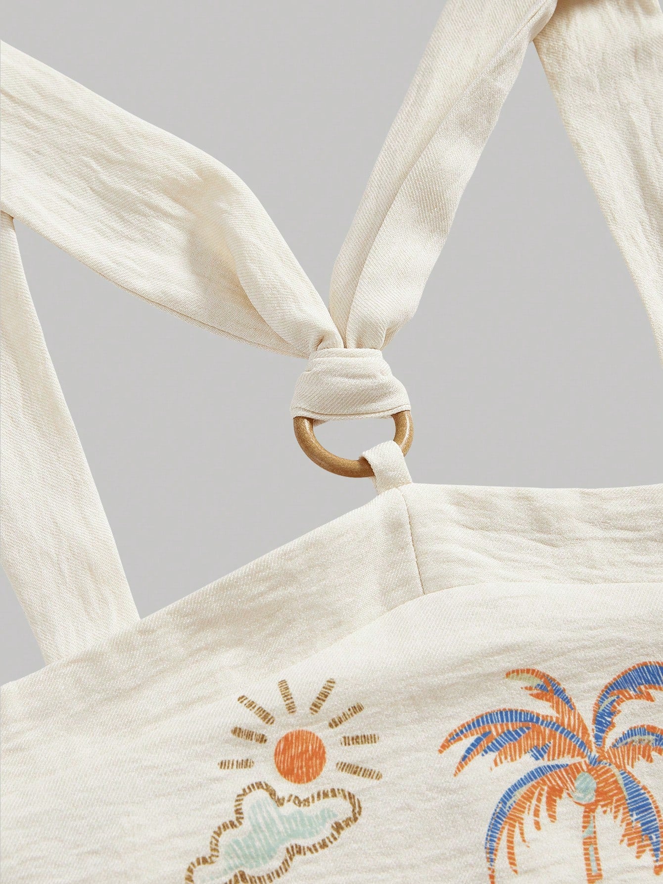 Boho Chic Coconut Tree Print Halter Neck Top for Effortless Vacation Style M S L M-S-L-XS-