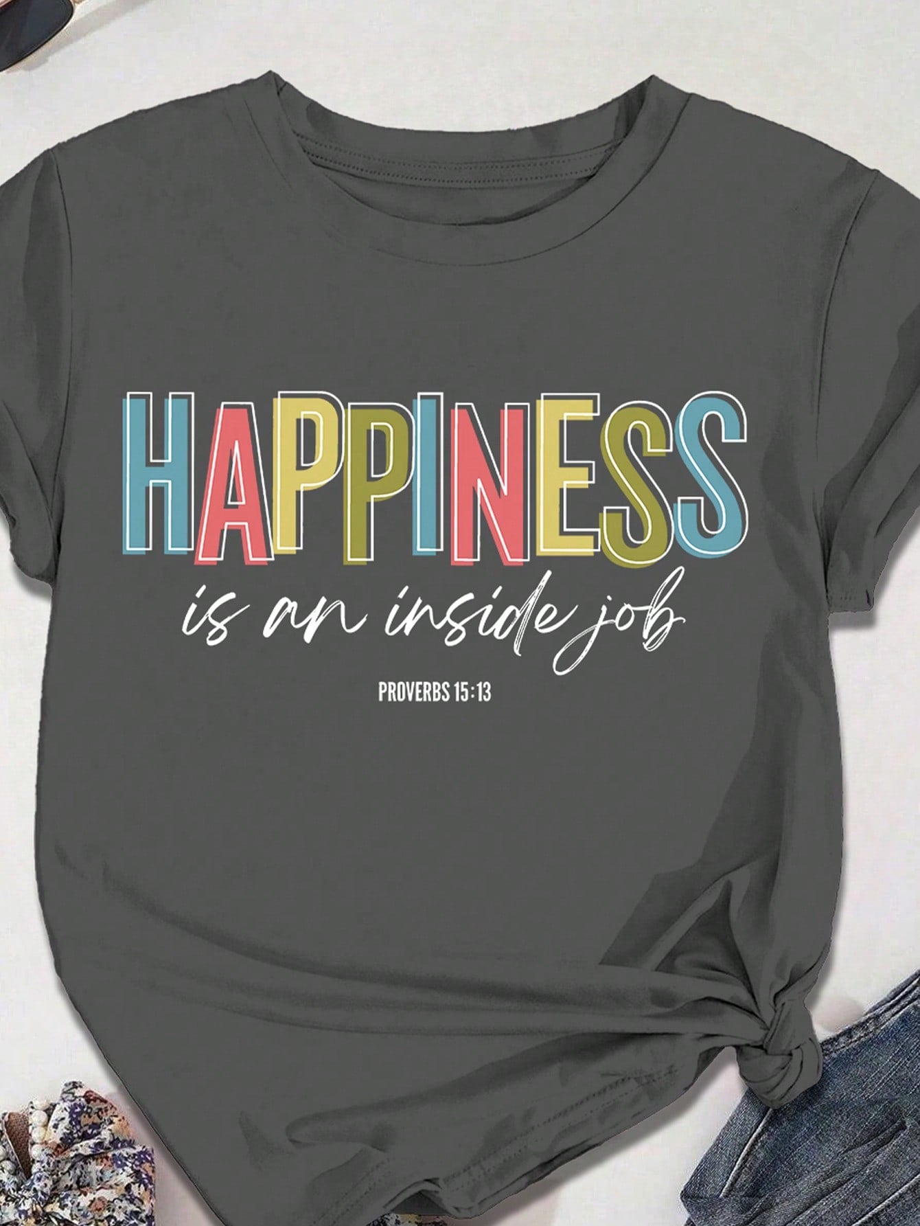 Plus Size Short Sleeved T-Shirt - Too Many Storms Graphic Tee Grey-9