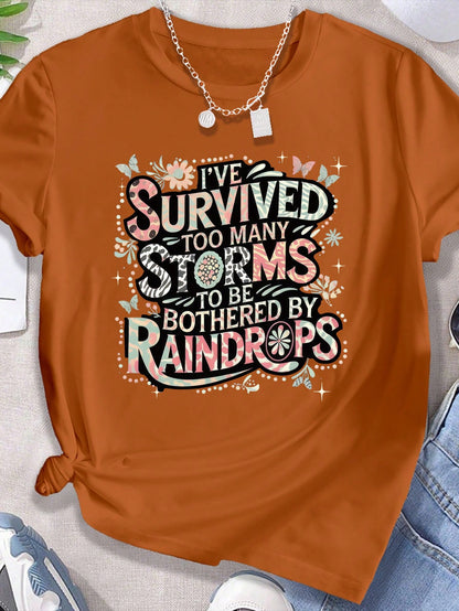 Plus Size Short Sleeved T-Shirt - Too Many Storms Graphic Tee Brown
