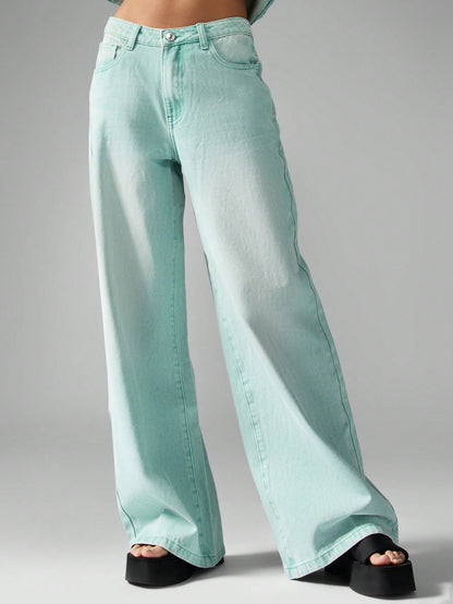 High-Waisted Wide Leg Rigid Denim Jeans 25 26 27 25-26-27-28-29-30-