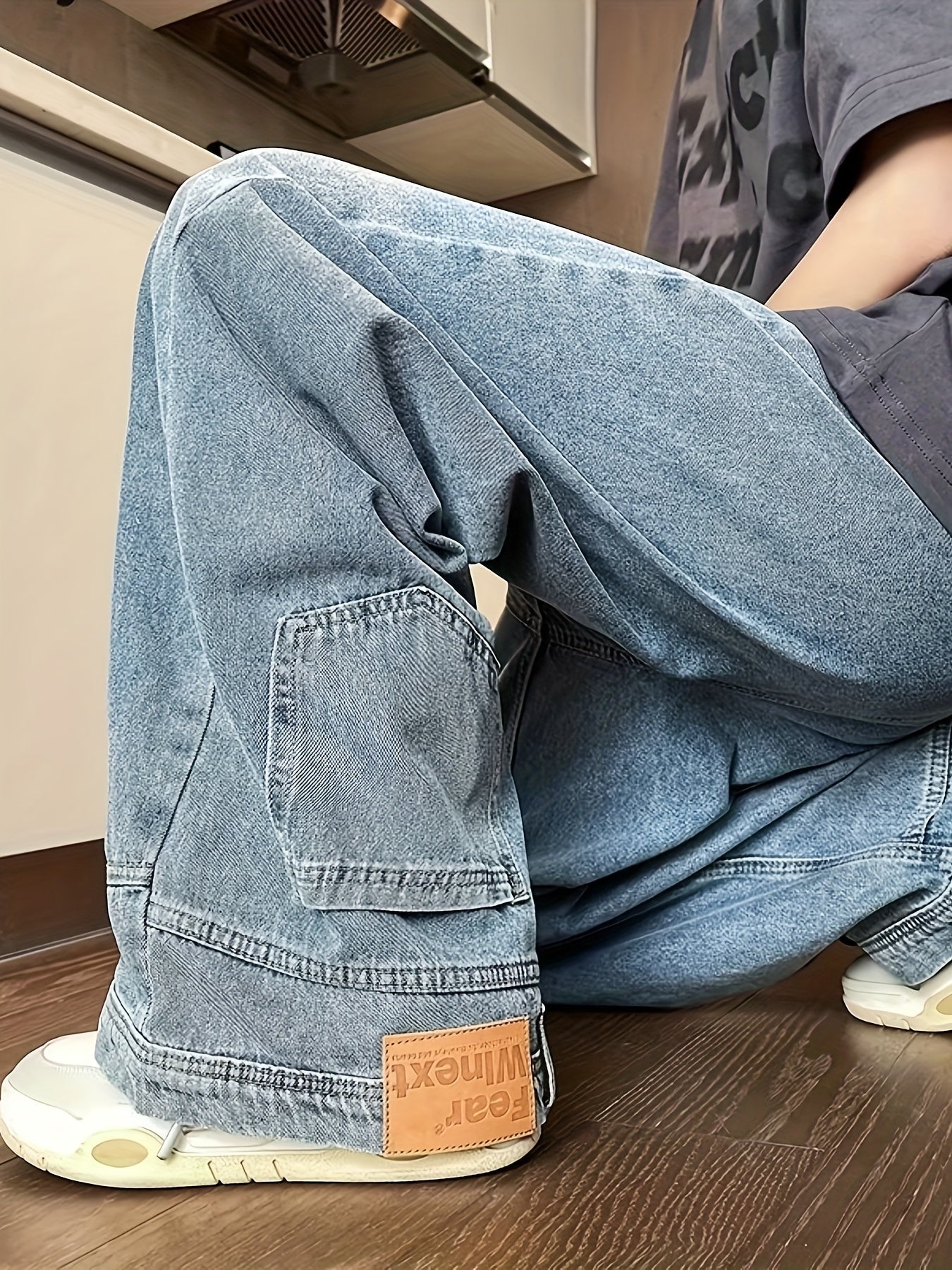 (Button Hole Not Opened) Reverse Pocket Design, High Street Jeans, Men'S And Women'S Versatile, Washed Wide Leg Retro Pants Light Blue / S Light Blue / M Light Blue / L Light Blue / S-Light Blue / M-Light Blue / L-Light Blue / XL-Light Blue / XXL-Light Blue / XXXL-