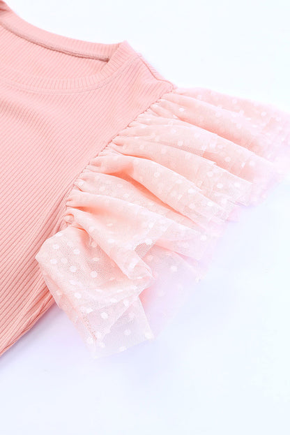 Ruffled Round Neck Cap Sleeve Blouse Blush Pink / M Blush Pink / L Blush Pink / XL Blush Pink / M-Blush Pink / L-Blush Pink / XL-Black / S-Black / M-Black / L-Black / XL-White / S-White / M-White / L-White / XL-Blush Pink / S-