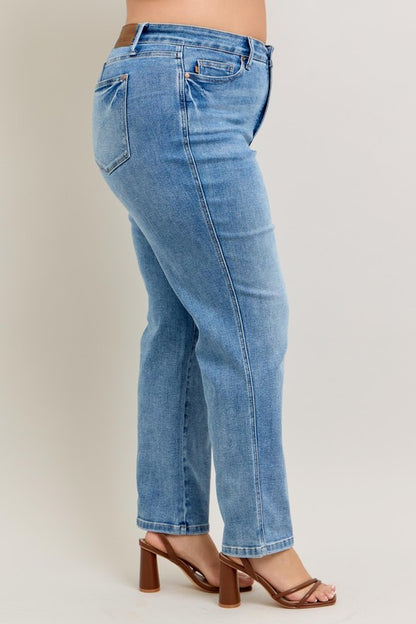 Judy Blue Full Size Tummy Control Vintage Wash Straight Jeans Plus Size Medium / 14W Medium / 0(24) Medium / 16W Medium / 14W-Medium / 0(24)-Medium / 16W-Medium / 18W-Medium / 20W-Medium / 22W-Medium / 24W-Medium / 1(25)-Medium / 3(26)-Medium / 5(27)-Medium / 7(28)-Medium / 9(29)-Medium / 11(30)-Medium / 13(31)-Medium / 15(32)-