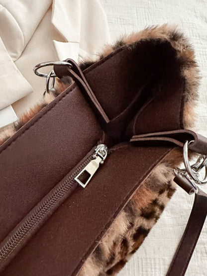 Faux Fur Leopard Shoulder Bag Brown / One Size Beige / One Size 