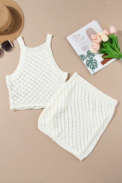 Chic Hollowed Crochet Cropped Beach Dress Set - Effortless Summer Style