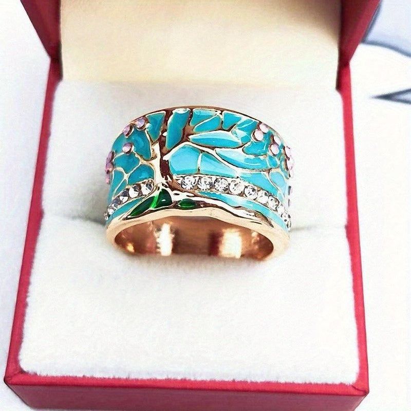 1pc Exquisite Tree of Life Vintage Band Ring - Silver Plated, Paved with Shining Zirconia, Luxury Jewelry for Banquet and Party Occasions, All-Season Accessory for Daily Outfits - Fashionqueene.com