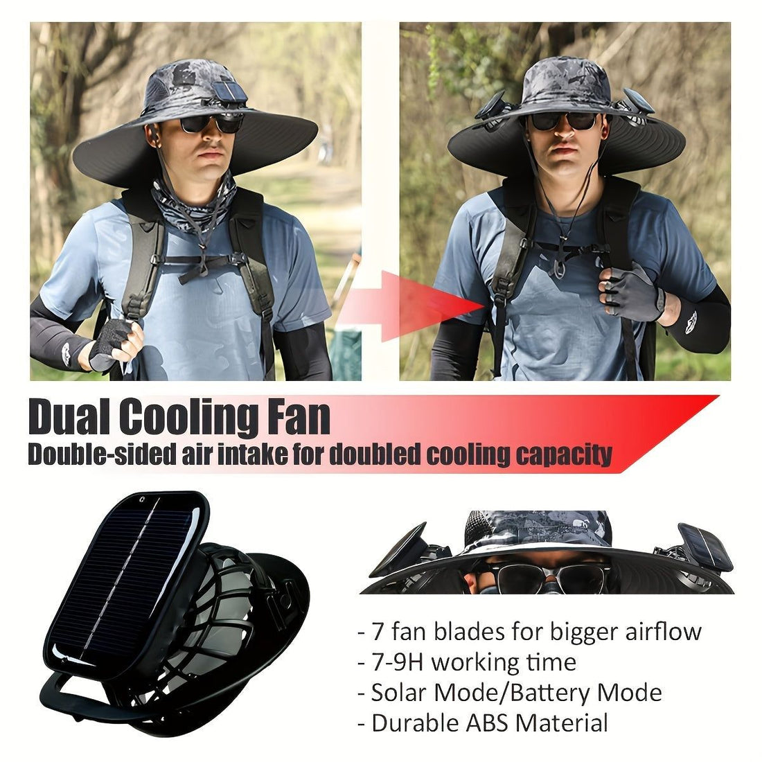 2024 New Solar Fan Outdoor Fishing Hat-Solar Sun Protection Sun Hat with Fan Solar Fan Hat Dual Power Supply Fan Outdoor Fan - Fashionqueene.com