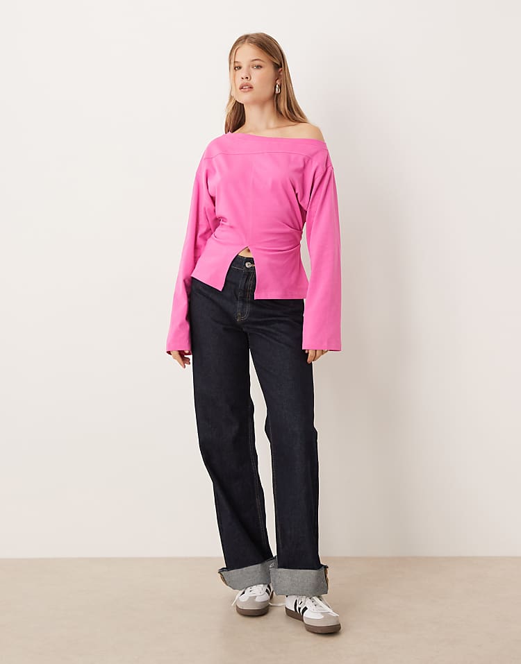 https://images.asos-media.com/products/asos-design-long-sleeve-off-shoulder-corset-waist-tee-in-bright-pink/209251421-4?$n_750w$&wid=750&fit=constrain