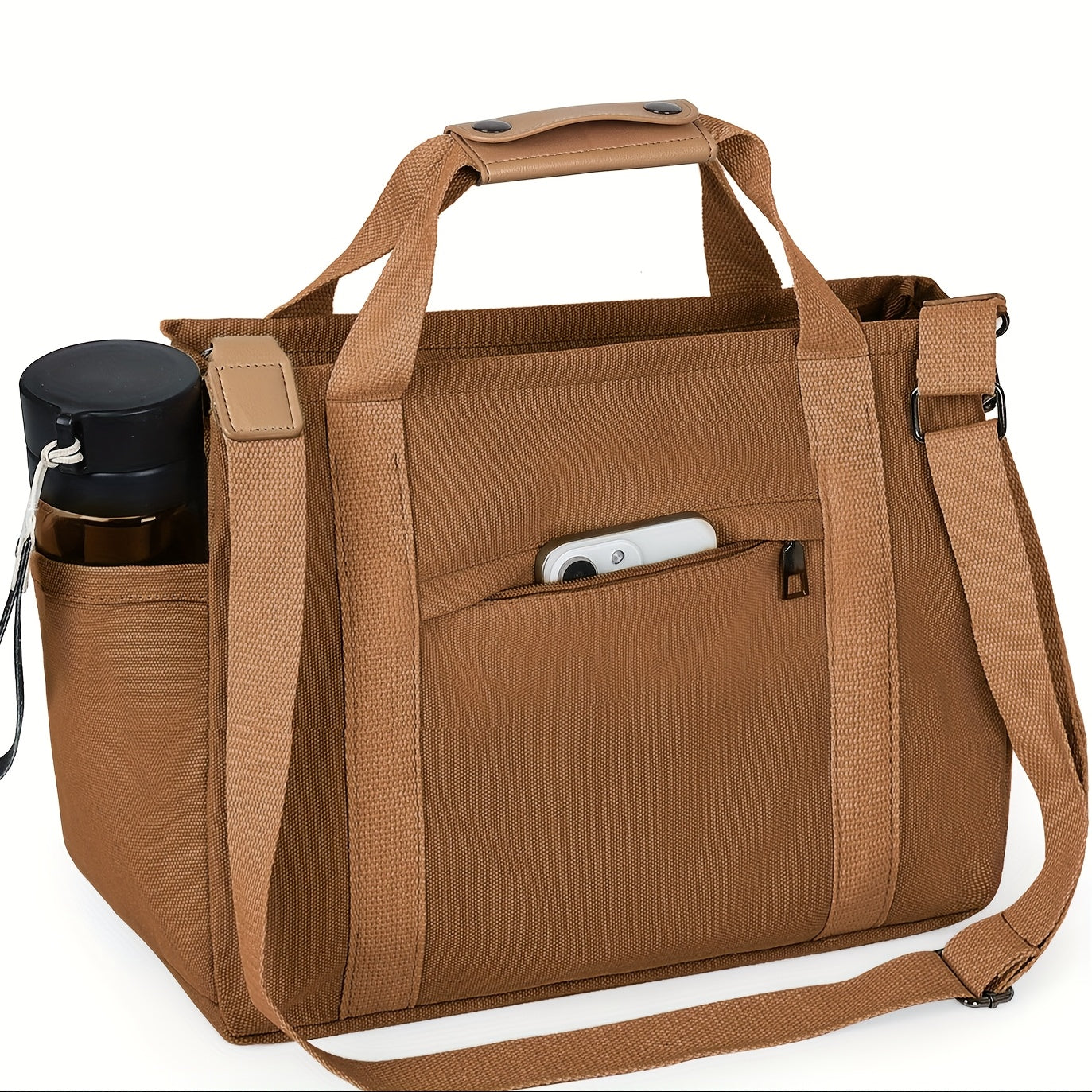 Women's Canvas Tote Bag with Multiple Pockets - Cute Crossbody Shoulder Purse for Work & Travel, Pink Mommy Handbag with Adjustable Strap