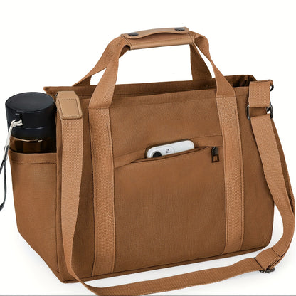 Women's Canvas Tote Bag with Multiple Pockets - Cute Crossbody Shoulder Purse for Work & Travel, Pink Mommy Handbag with Adjustable Strap