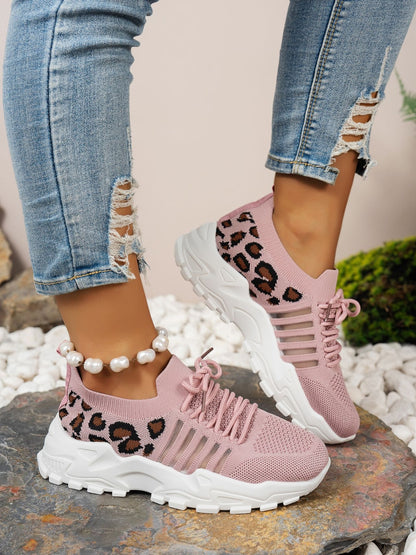 Cutout Leopard Lace Up Mesh Athletic Dusty Pink