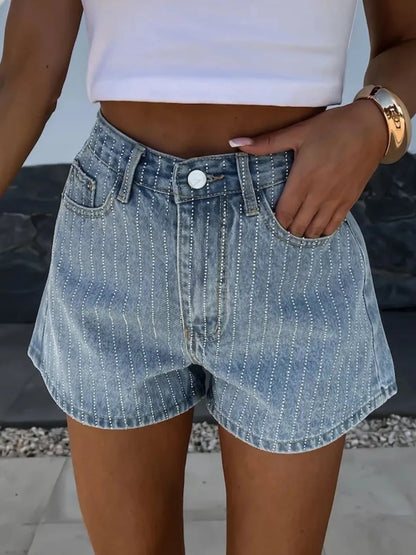 Rhinestone High Rise Denim Shorts