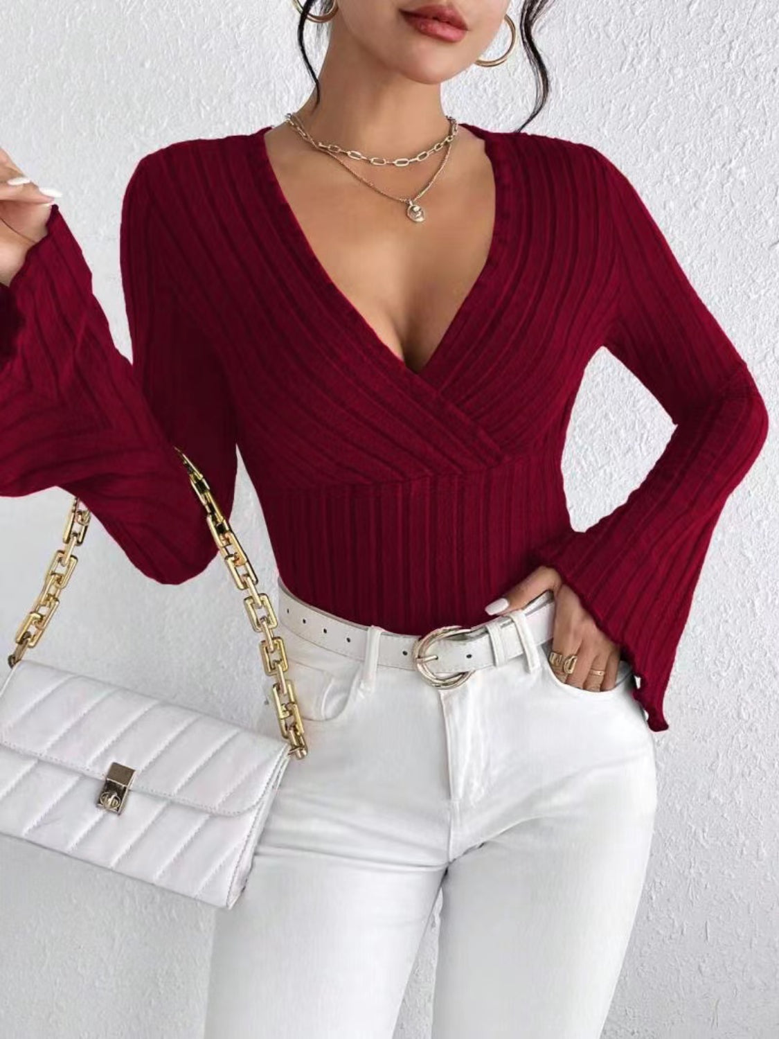 Ribbed Flare Sleeve Top Deep Rose / S Deep Rose / M Deep Rose / L Deep Rose / S-Deep Rose / M-Deep Rose / L-Deep Rose / XL-Burgundy / S-Burgundy / M-Burgundy / L-Burgundy / XL-Black / S-Black / M-Black / L-Black / XL-Deep Rose / XS-Burgundy / XS-Black / XS-Army Green / XS-Army Green / S-Army Green / M-Army Green / L-Army Green / XL-
