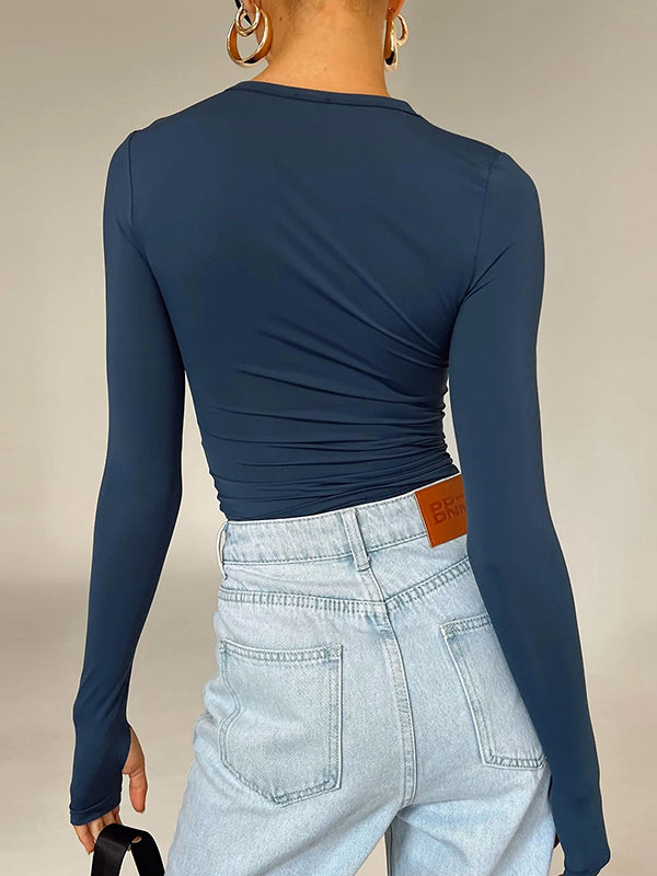 Chic & Versatile: Long Sleeve Skinny Hollow Solid Color Round Neck T-Shirt RED / S RED / M RED / L RED / S-RED / M-RED / L-PINK / S-PINK / M-PINK / L-BLUE / S-BLUE / M-BLUE / L-WHITE / S-WHITE / M-WHITE / L-GREEN / S-GREEN / M-GREEN / L-BROWN / S-BROWN / M-BROWN / L-BLACK / S-BLACK / M-BLACK / L-ORANGE / S-ORANGE / M-ORANGE / L-
