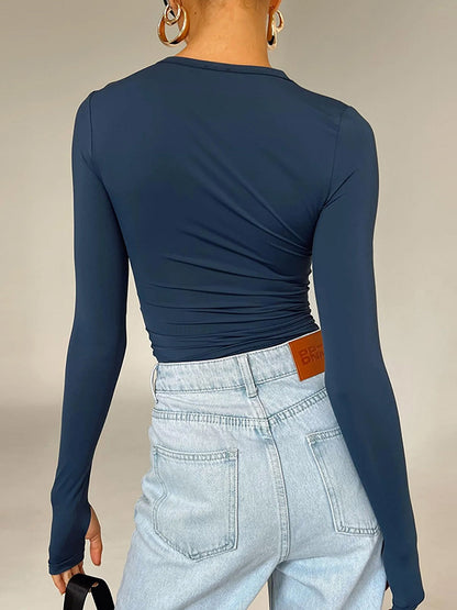 Chic & Versatile: Long Sleeve Skinny Hollow Solid Color Round Neck T-Shirt RED / S RED / M RED / L RED / S-RED / M-RED / L-PINK / S-PINK / M-PINK / L-BLUE / S-BLUE / M-BLUE / L-WHITE / S-WHITE / M-WHITE / L-GREEN / S-GREEN / M-GREEN / L-BROWN / S-BROWN / M-BROWN / L-BLACK / S-BLACK / M-BLACK / L-ORANGE / S-ORANGE / M-ORANGE / L-
