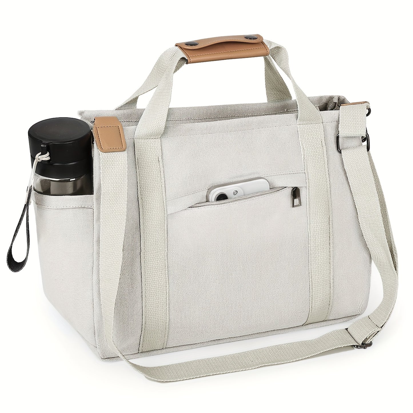 Women's Canvas Tote Bag with Multiple Pockets - Cute Crossbody Shoulder Purse for Work & Travel, Pink Mommy Handbag with Adjustable Strap