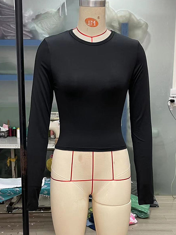 Chic & Versatile: Long Sleeve Skinny Hollow Solid Color Round Neck T-Shirt RED / S RED / M RED / L RED / S-RED / M-RED / L-PINK / S-PINK / M-PINK / L-BLUE / S-BLUE / M-BLUE / L-WHITE / S-WHITE / M-WHITE / L-GREEN / S-GREEN / M-GREEN / L-BROWN / S-BROWN / M-BROWN / L-BLACK / S-BLACK / M-BLACK / L-ORANGE / S-ORANGE / M-ORANGE / L-