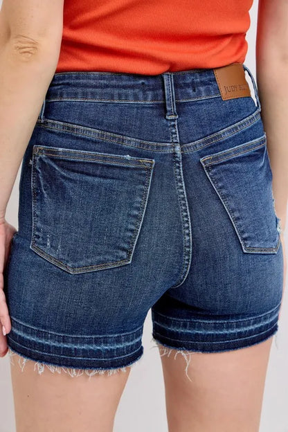 Judy Blue High Waist Tummy Control Destroy Release Hem Denim Shorts DK / S DK / L DK / M DK / S-DK / L-DK / M-DK / 1XL-DK / 3XL-DK / 2XL-