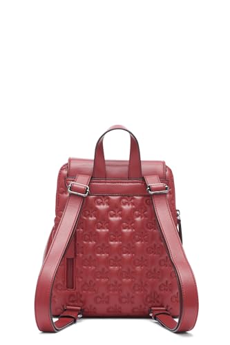 Calvin Klein Women's Elaine Signature Key Item Flap Backpack, Brown/Khaki/Luggage Saffiano, One Size