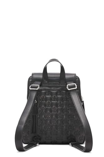 Calvin Klein Women's Elaine Signature Key Item Flap Backpack, Brown/Khaki/Luggage Saffiano, One Size