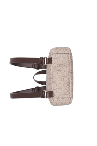 Calvin Klein Women's Elaine Signature Key Item Flap Backpack, Brown/Khaki/Luggage Saffiano, One Size