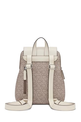 Calvin Klein Women's Elaine Signature Key Item Flap Backpack, Brown/Khaki/Luggage Saffiano, One Size