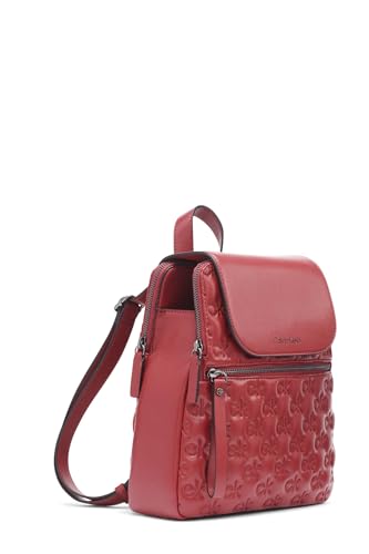 Calvin Klein Women's Elaine Signature Key Item Flap Backpack, Brown/Khaki/Luggage Saffiano, One Size