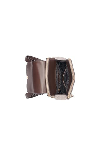 Calvin Klein Women's Elaine Signature Key Item Flap Backpack, Brown/Khaki/Luggage Saffiano, One Size