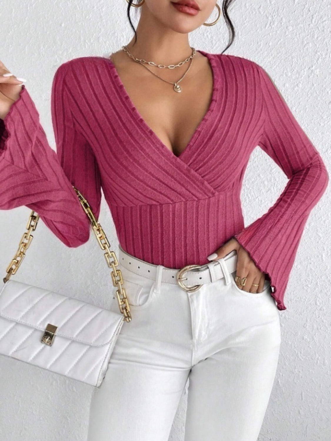 Ribbed Flare Sleeve Top Deep Rose / S Deep Rose / M Deep Rose / L Deep Rose / S-Deep Rose / M-Deep Rose / L-Deep Rose / XL-Burgundy / S-Burgundy / M-Burgundy / L-Burgundy / XL-Black / S-Black / M-Black / L-Black / XL-Deep Rose / XS-Burgundy / XS-Black / XS-Army Green / XS-Army Green / S-Army Green / M-Army Green / L-Army Green / XL-