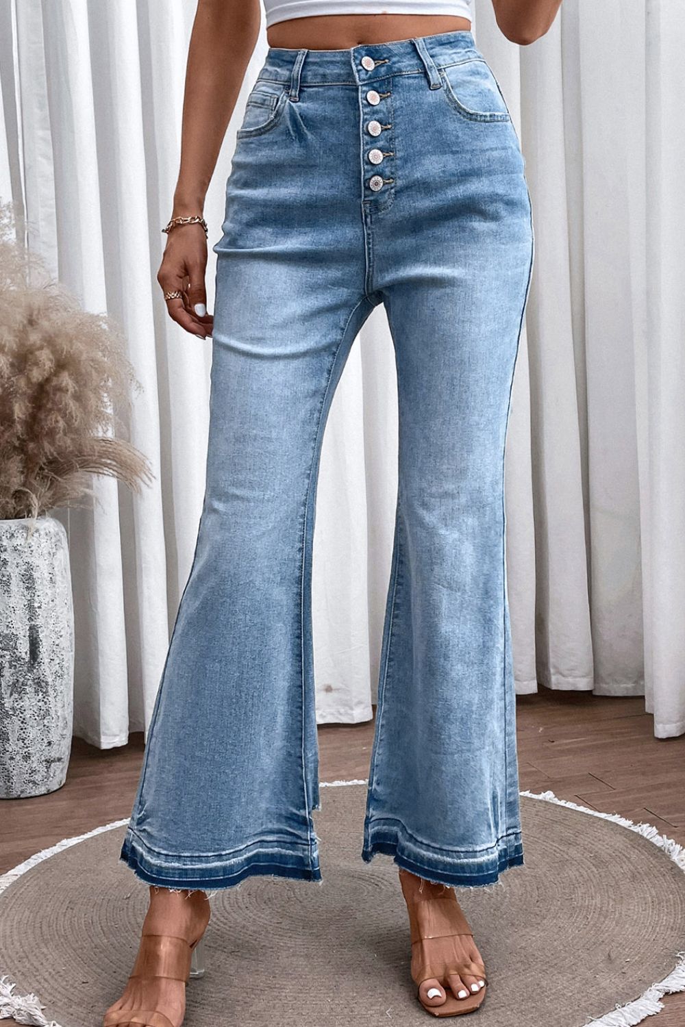 High Waist Button Fly Flared Jeans Medium / 10 Medium / 14 Medium / 8 Medium / 10-Medium / 14-Medium / 8-Medium / 12-Medium / 16-