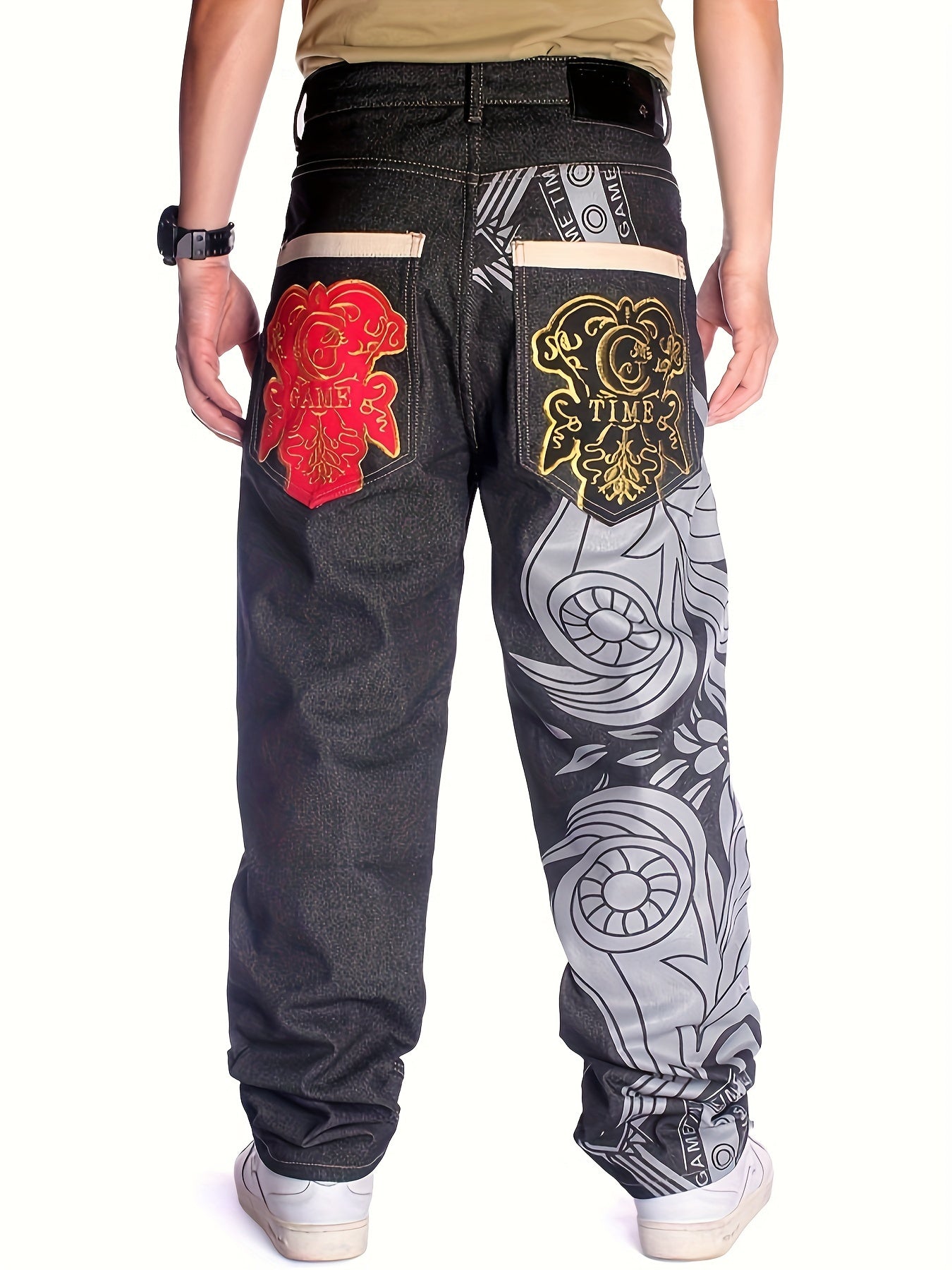 Men's Casual Jeans, Original Color Jeans, Hip-hop Loose Print Embroidered Denim Pants Black / 30 Black / 32 Black / 34 Black / 30-Black / 32-Black / 34-Black / 36-Black / 38-Black / 40-Black / 42-
