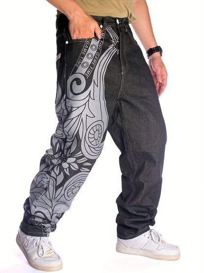 Men's Casual Jeans, Original Color Jeans, Hip-hop Loose Print Embroidered Denim Pants Black / 30 Black / 32 Black / 34 Black / 30-Black / 32-Black / 34-Black / 36-Black / 38-Black / 40-Black / 42-