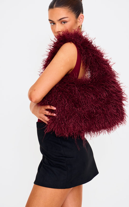 Chic Burgundy Faux Fur Large Tote Bag – Elevate Your Style! Burgundy / One Size Brown / One Size Burgundy / One Size-Brown / One Size-
