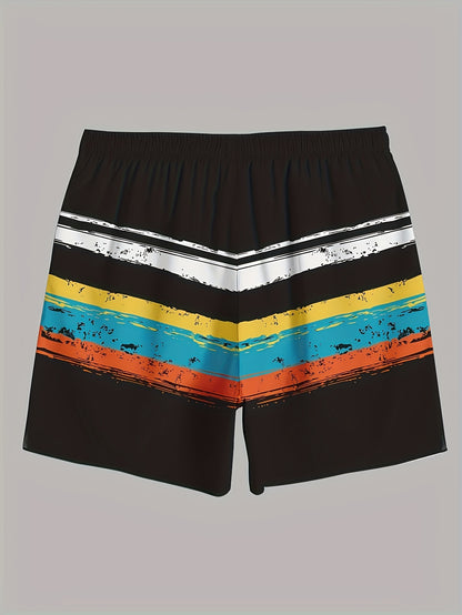 Men's Quick-Dry Swim Trunk with Compression Liner - Vibrant Yellow & Black Striped Beach Board Shorts, Regular Fit for Swimming, Surfing & Summer