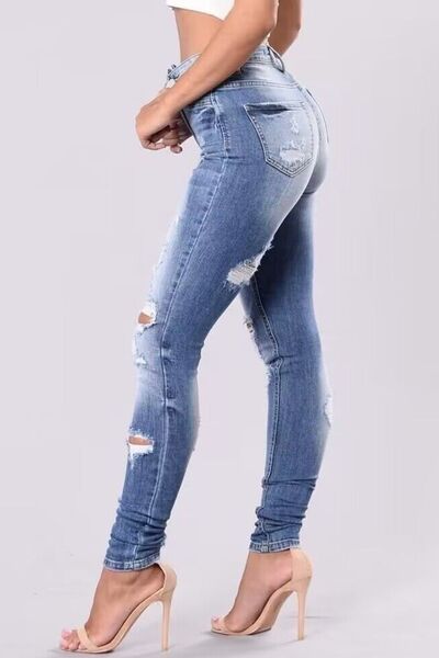 Full Size Distressed Skinny Jeans Plus Size Light / S Light / M Light / L Light / S-Light / M-Light / L-Light / XL-Light / 2XL-Light / 3XL-