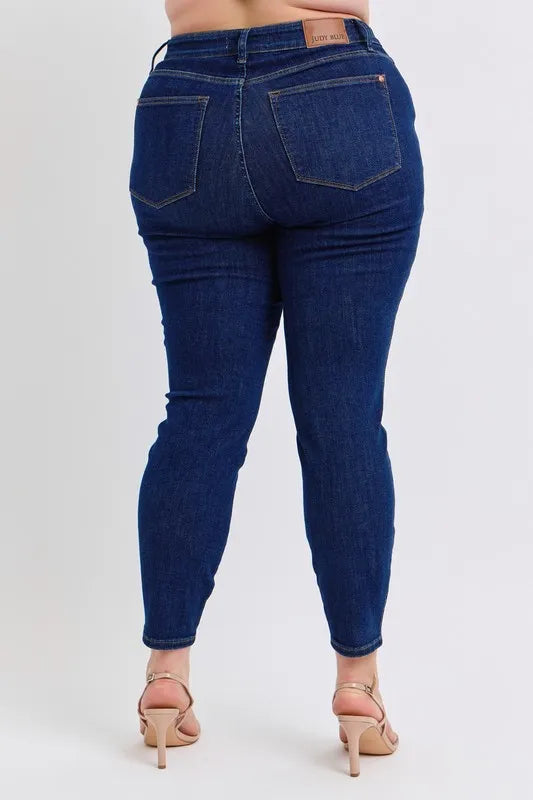 Judy Blue Full Size Midi Rise Tummy Control Classic Skinny Jeans Plus Size DK / 1(25) DK / 24W DK / 3(26) DK / 1(25)-DK / 24W-DK / 3(26)-DK / 5(27)-DK / 7(28)-DK / 9(29)-DK / 11(30)-DK / 13(31)-DK / 15(32)-DK / 14W-DK / 16W-DK / 18W-DK / 20W-DK / 22W-DK / 0(24)-