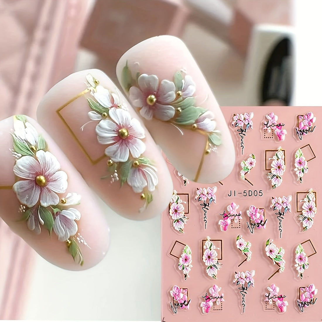 3 Sheets 5D Embossed Nail Art Stickers - Fashionqueene.com