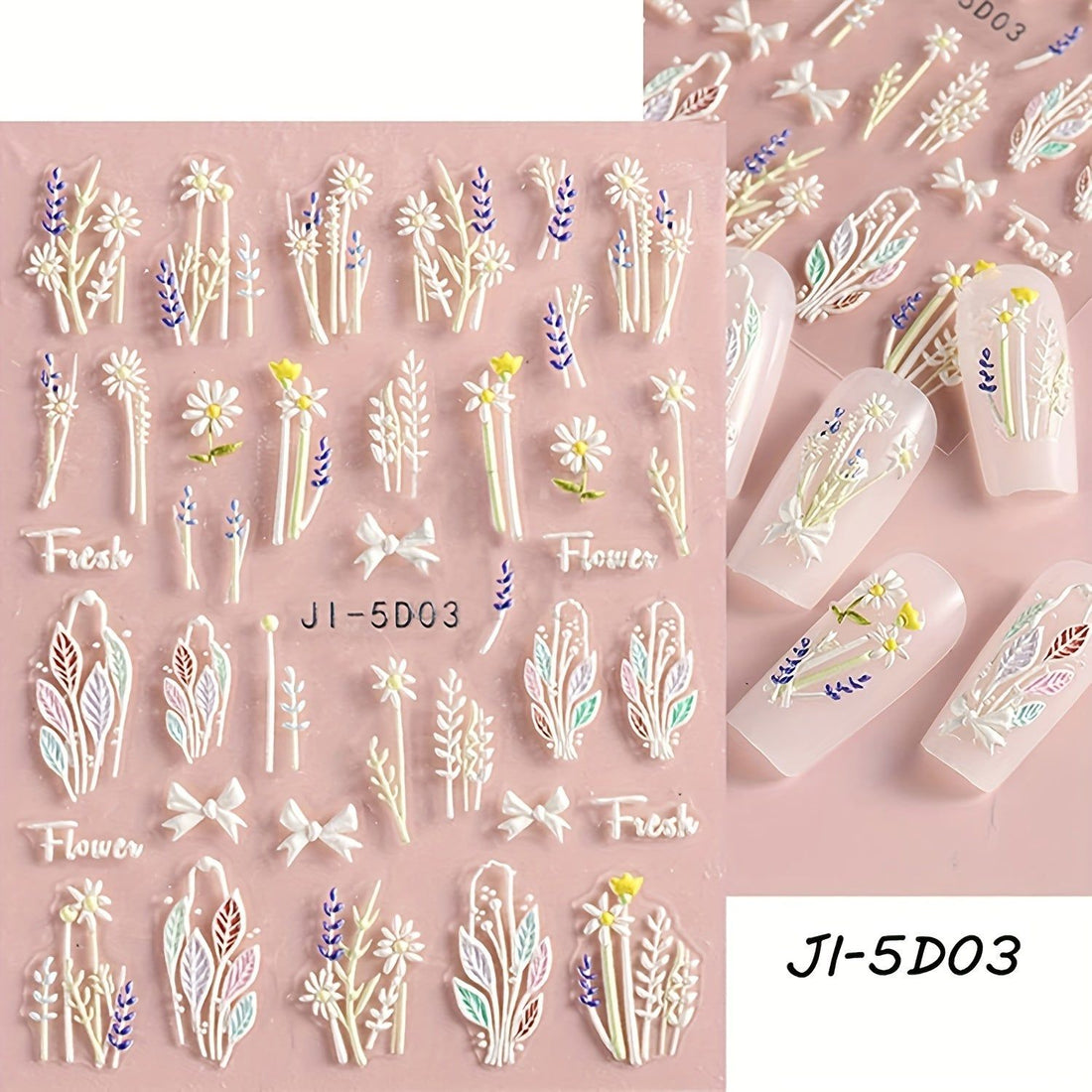 3 Sheets 5D Embossed Nail Art Stickers - Fashionqueene.com